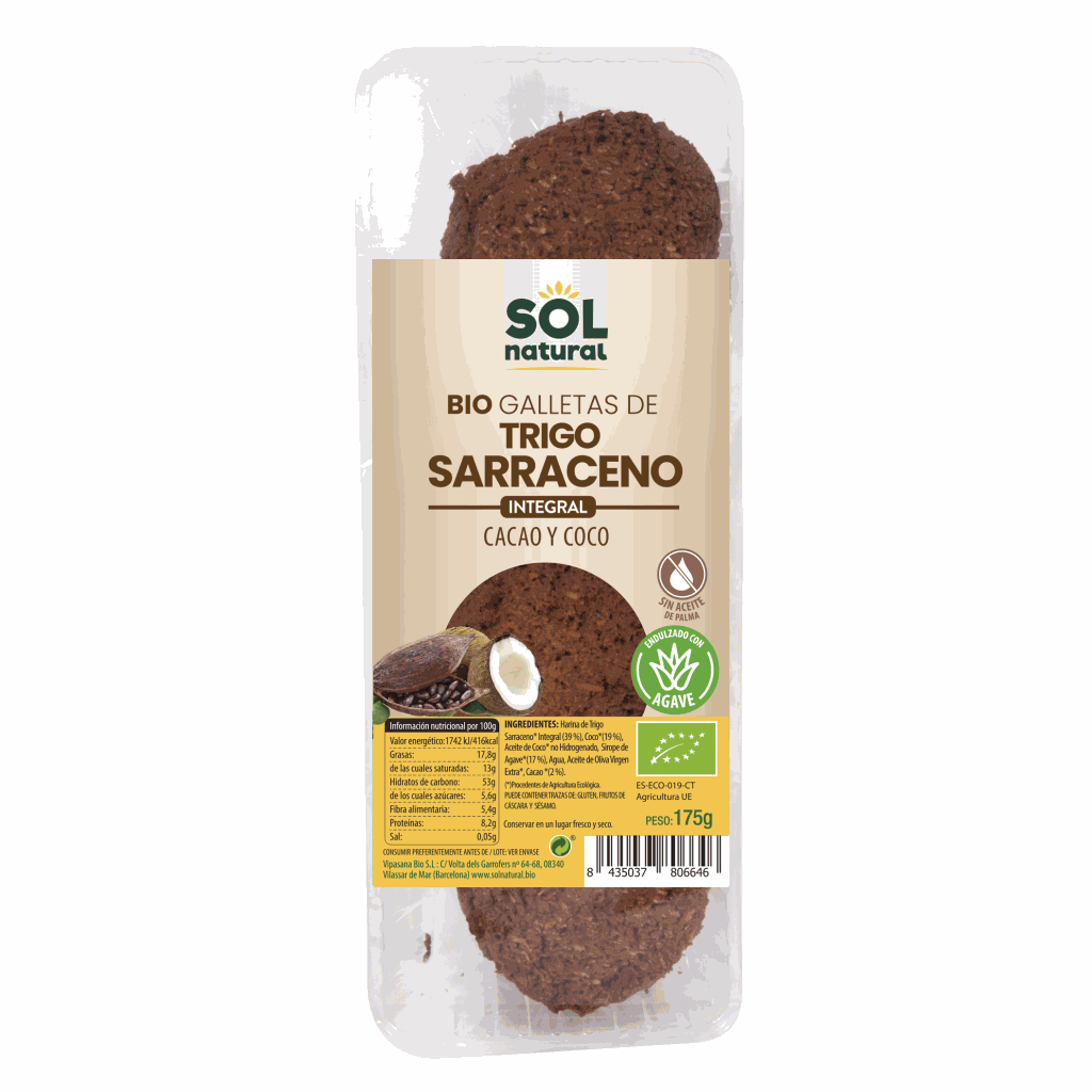 Galetes fajol coco i cacau 170g Sol Natural