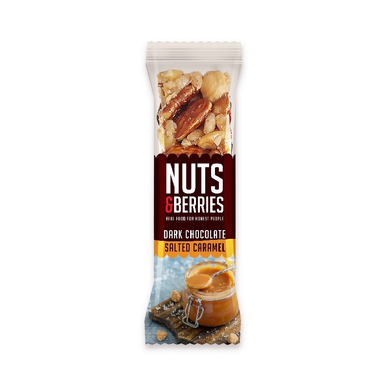 Barreta de xocolata negra i caramel 40g, Nuts&amp;Berries