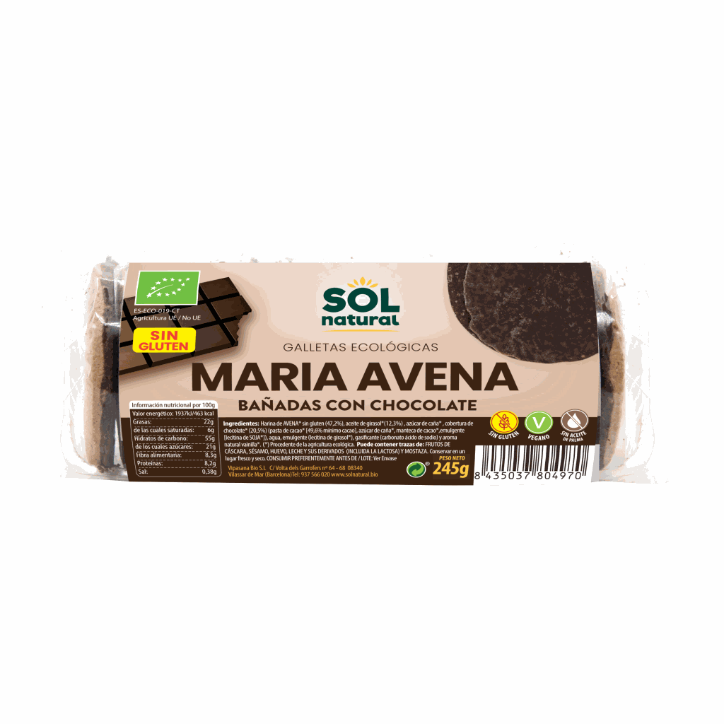 Maria civada amb xocolata, 200g. Sol Natural