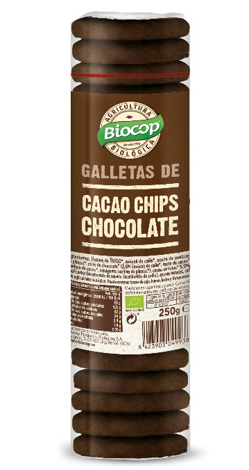 Galetes cacau amb xips xocolata 250g, Biocop