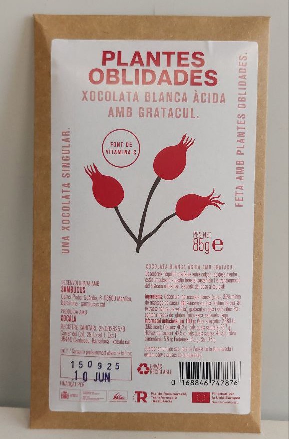 Xocolata blanca gratacul 85g, Plantes Oblidades